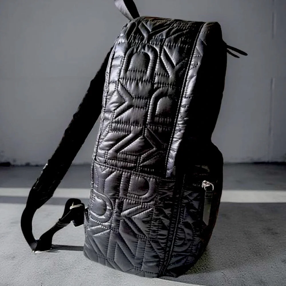 DKNY BLACK BACKPACK Women's Maya Quilted Softshell Adjustable‎ Straps.